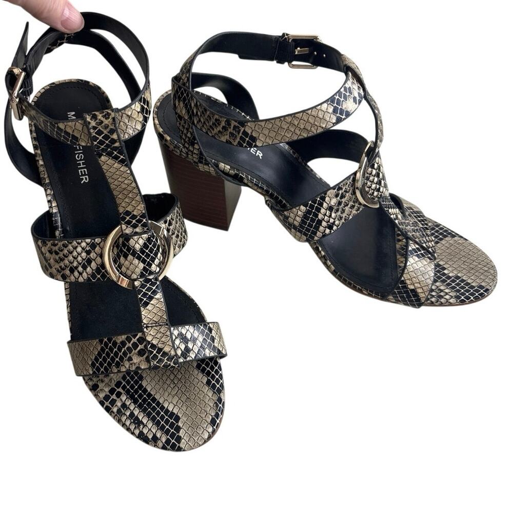 Marc Fisher Snakeskin Print Block Heel Sandals | Size 9